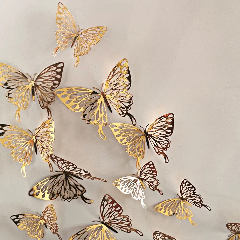 12Pcs 3D Hollow Butterfly Wall Sticker DIY Art Kids Room Home Wall Decals Wedding Birthday Party Butterfly Decoration Fridge