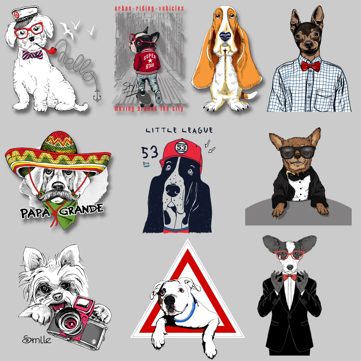 Personality Fashion Poster Hat Camera Animal Dog Letter Sticker Iron On Transfer Patches for Clothing DIY T-shirt DIY Appliques