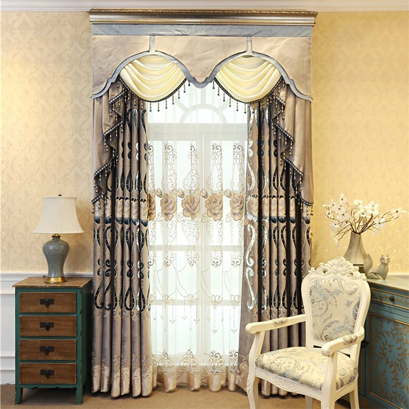 

American luxury velvet light purple embroidery villa curtains for window apartment bedroom living room High quality curtains