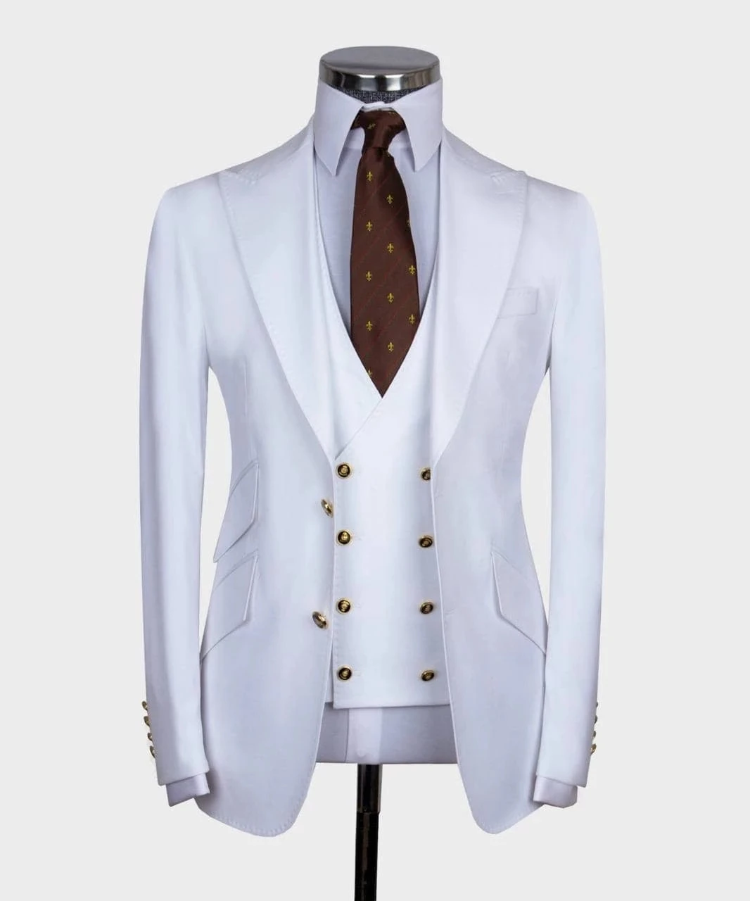 

White Blue Business Men Suits Peak Lapel Costume Homme Groom Tuxedos Terno Masculino Slim Fit Prom Blazer 3 Pcs Jacket+Pant+Vest