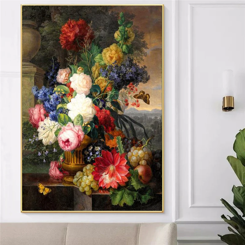 Europe Classical Retro Flowers Canvas Oil Painting Wall Art Posters Prints Hallway Pictures For Living Room Home Dining Decor