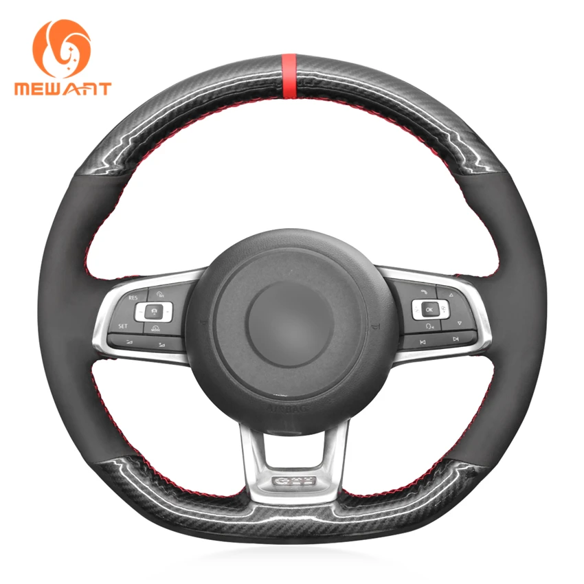 

MEWANT Black PU Carbon Fiber Steering Wheel Cover for Volkswagen VW Golf GTI 7 GTD GTE 7 R 7 Polo (R-Line) Arteon 2013 2014-2021