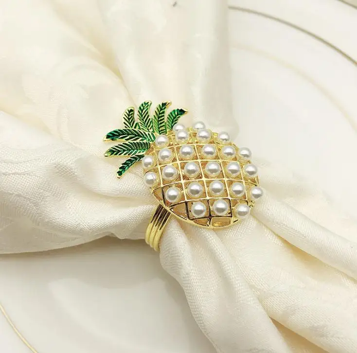 gold silver pineapple with pearls napkin ring wedding holiday decoration family candlelight dinner napkin holder  SN2204