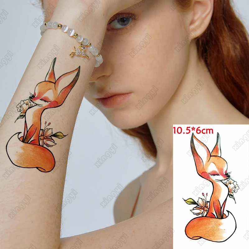 Waterproof Temporary Tattoo Sticker Cute Fox Squirrel Snake Rabbit Swallow Animal Flash Tatoo Fake Tattoos Girl Women Men Kids