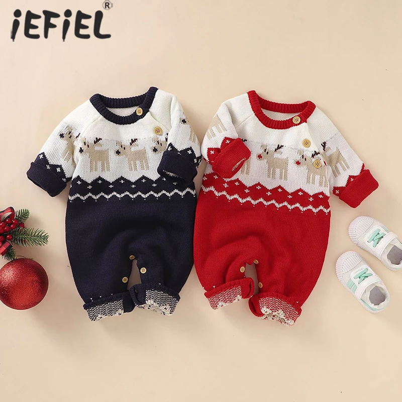 

2020 Winter Baby Boy Christmas Sweater Outfit Newborn Baby Girl Knitted Romper Jumpsuit Sweater Warm Autumn Wool Xmas Clothes