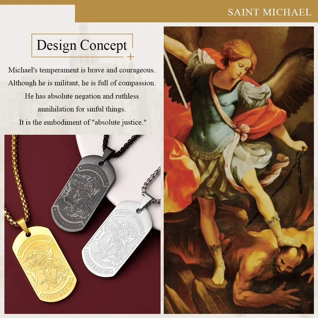 U7 Saint Michael Necklace Protector Gifts for Men Women Stainless Steel St.  The Archangel Medal  Dog Tag Pendant