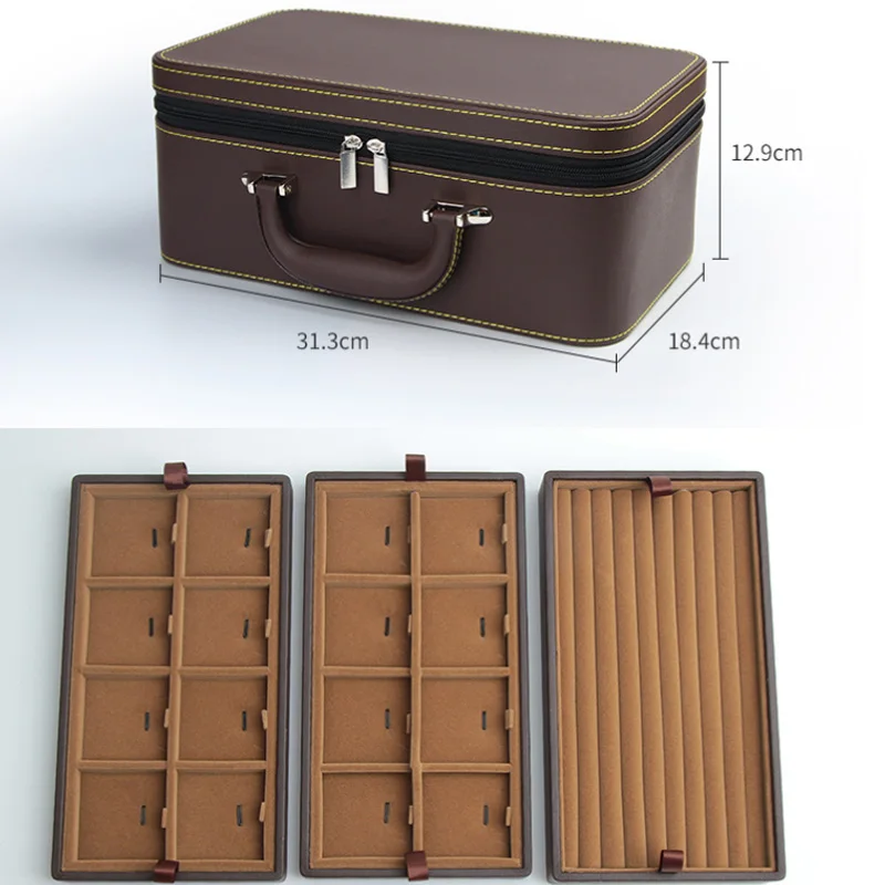 Organizer Box Portable Travel Storage Box Suitcase Available Luxurious Purple Leather Detachable Necklaces Bracelet Ring Jewelry