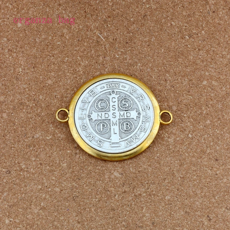 5Pcs Catholic Saint St Benedict Cross Alloy Connector Gold And Silver Necklace DIY Jewelry 65.5x51.5mm F-62