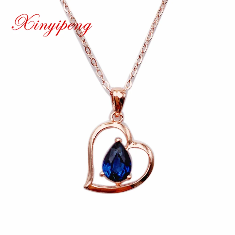 

Xin Yipeng Gemstone Jewelry Real 18K Rose Gold Inlaid Natural Sapphire Pendant Fine Anniversary Gift For Women Free Shipping