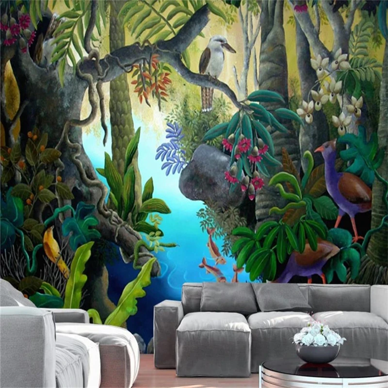 Custom Mural Wallpaper Modern Hand-Painted Tropical Rainforest Banana Tree TV Background Wall Painting