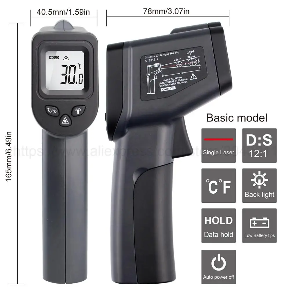 Digital Infrared Thermometer-50~380/550/1100/1300/1600 Laser Non-Contact Pizza BBQ Grill HVAC Engine Industry IR Thermometer Gun