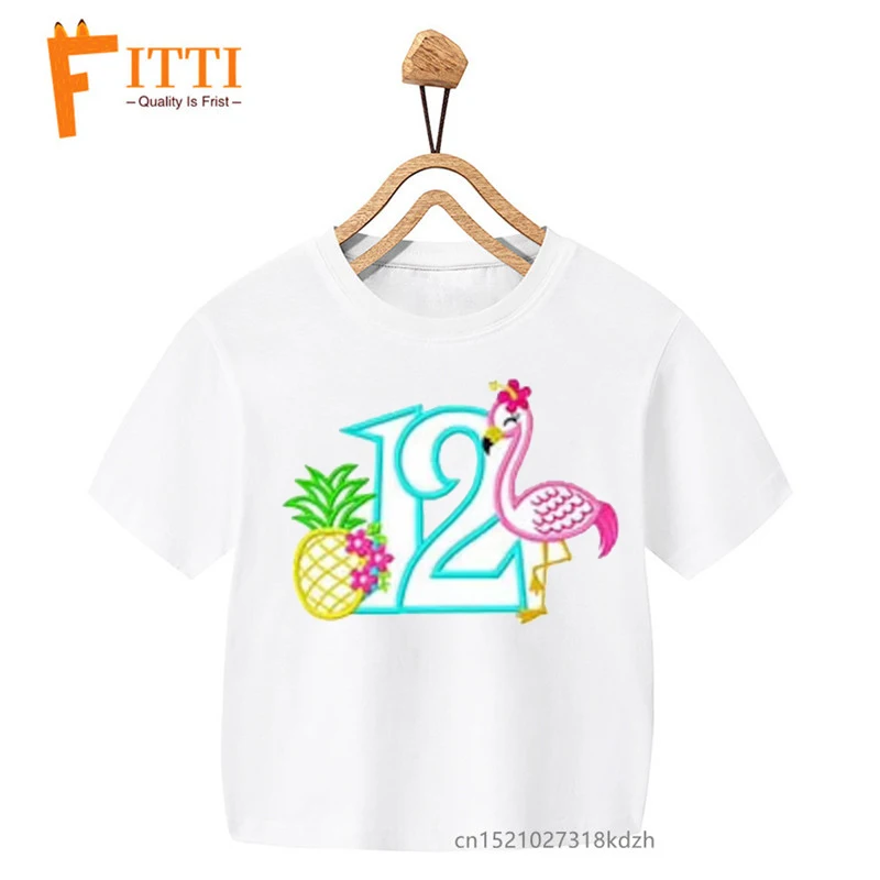 Flamingo Pineapple Numbers Flower Print Girl White T-shirt Kid Summer Kawaii Funny Clothes Little Baby Y2K Clothes,Drop Ship