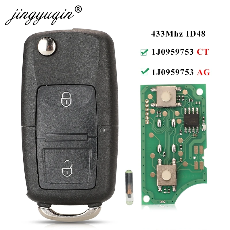 Jingyuqin 2BTN Flip รีโมทกุญแจรถ Fob สําหรับ VW Bora Golf Polo Passat Touran ที่นั่ง Skoda 434MHz ID48 ชิป 1J 0959753 เอจี/ 1J 0959753 ซีที