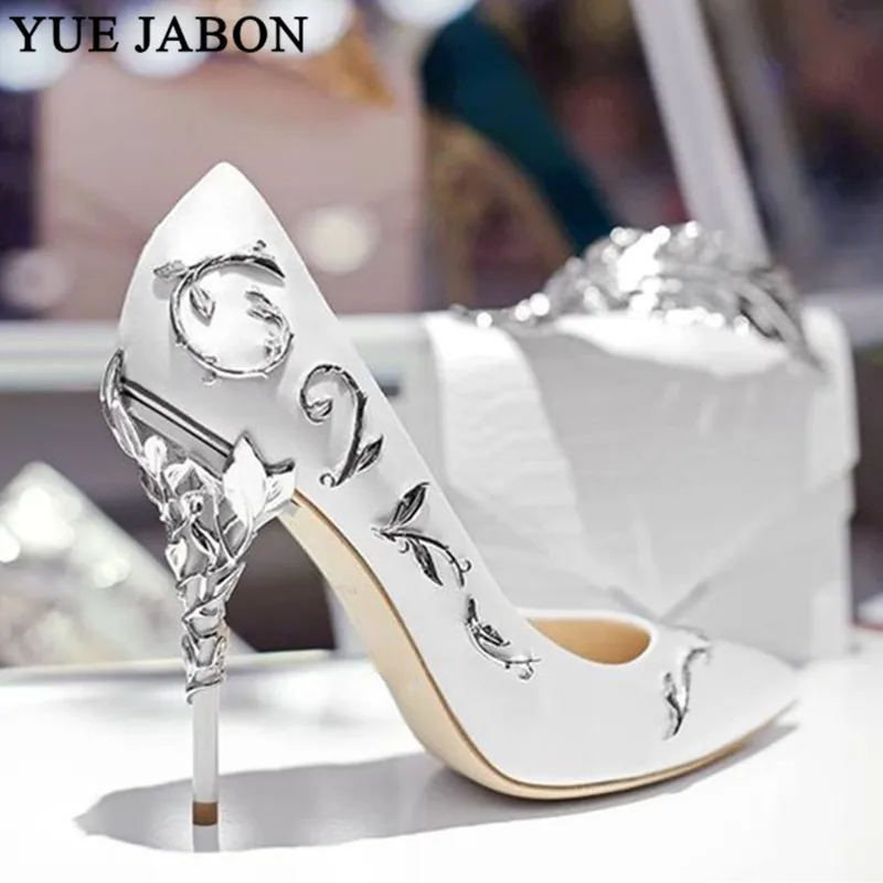 Luxury Women Shoes White pointe shoes Flower Heel Wedding Shoes Women Elegant Silk Brand Design heel shoes Ladies high heels