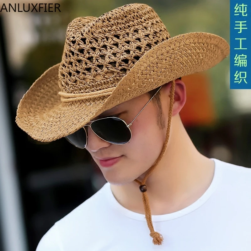 

B-8275 Male Summer Sun Hat Adult Outdoor Fishing Cowboy Straw Hat Men's Shading Sunscreen Cap Seaside Beach Travel Cap