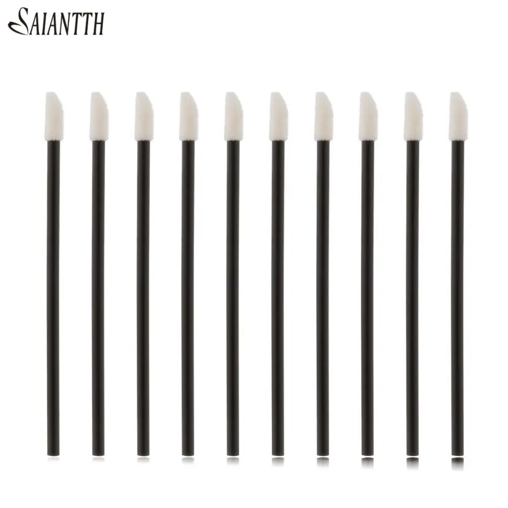 SAIANTTH 50pcs/lot One-time lip brush head Black bar portable mini lipstick brushes makeup tool maquiagem cosmetic beauty makeup