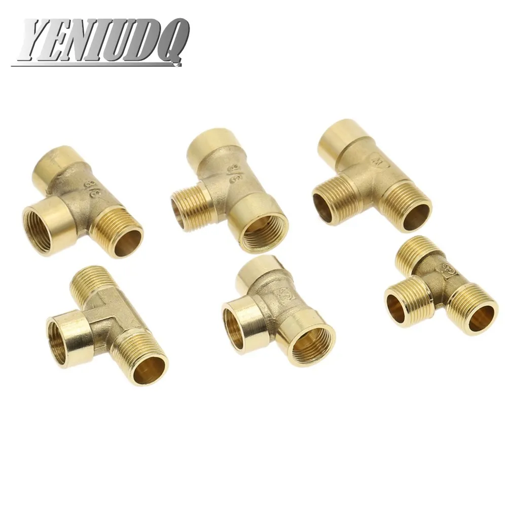 Pneumatyczne mosiężne złączki do rur, gwint zewnętrzny/wewnętrzny 1/8" 1/4" 3/8" 1/2" BSP, trójnik, miedziane złączki, adapter do wody, oleju i gazu.