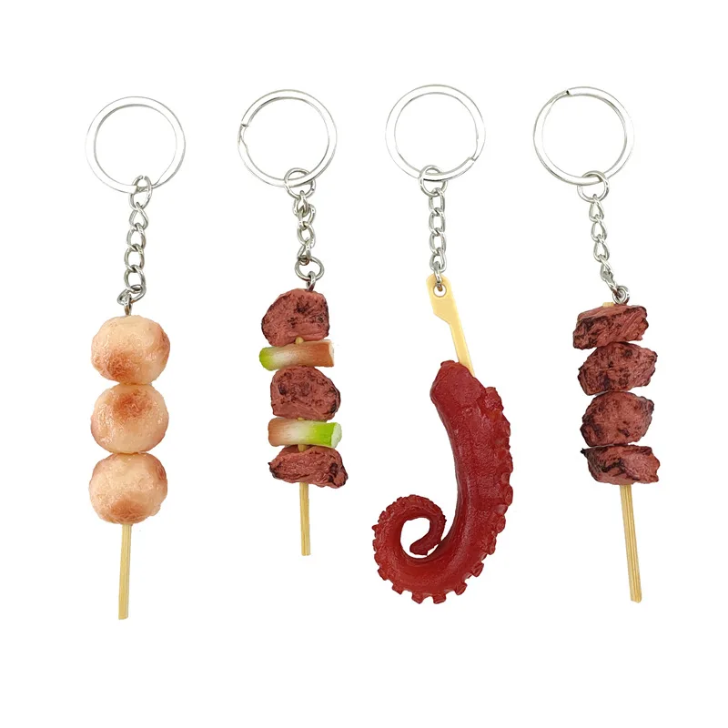 Simulation BBQ  Food Key Chain Car Spicy Squid Keychain Oden KeyChain Ring Pendant KeyRing Restaurant Gift Dropshing K4229