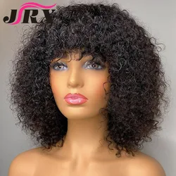 Perucas de cabelo humano encaracolado Jerry com Franja para mulheres, máquina completa feita, destaque mel loiro colorido, cabelo remy peruano