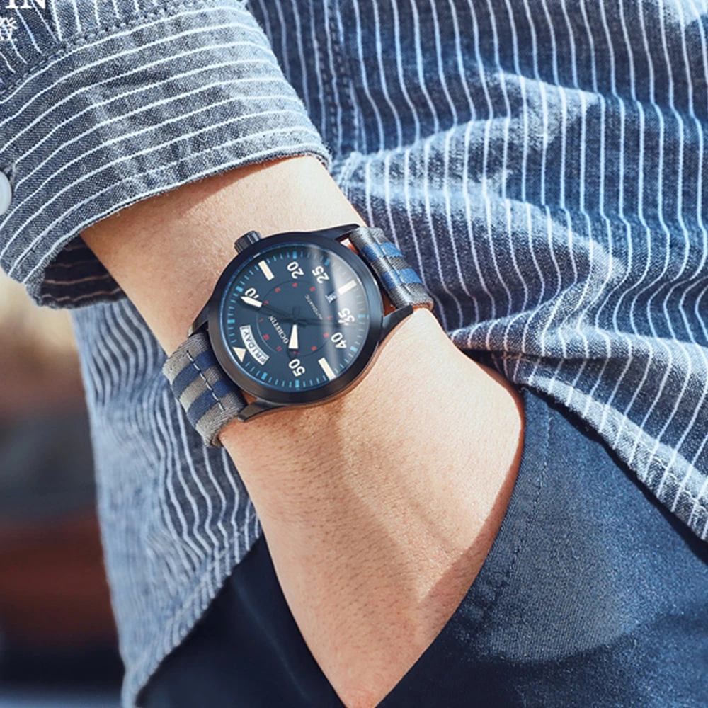 OCHSTIN Men Mechanical Wristwatches Military Pilot Watches Double Calendar Bussiness Nylon Waterproof Automatic Men's Watch