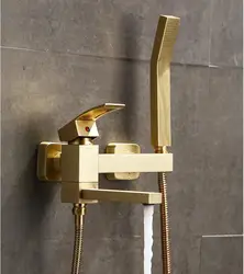 Bathroom Shower Faucet Set Wall Mounted Brass Bathtub Faucet Set Brush Gold /Gold Brass Square