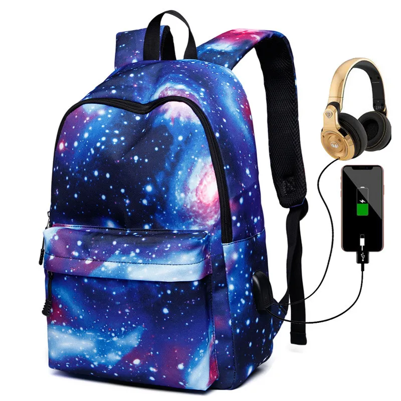 USB Charging School Bag Multicolor Backpack Space Printing Backpacks for Teenager Men Women Starry Sky Backpack mochila mujer