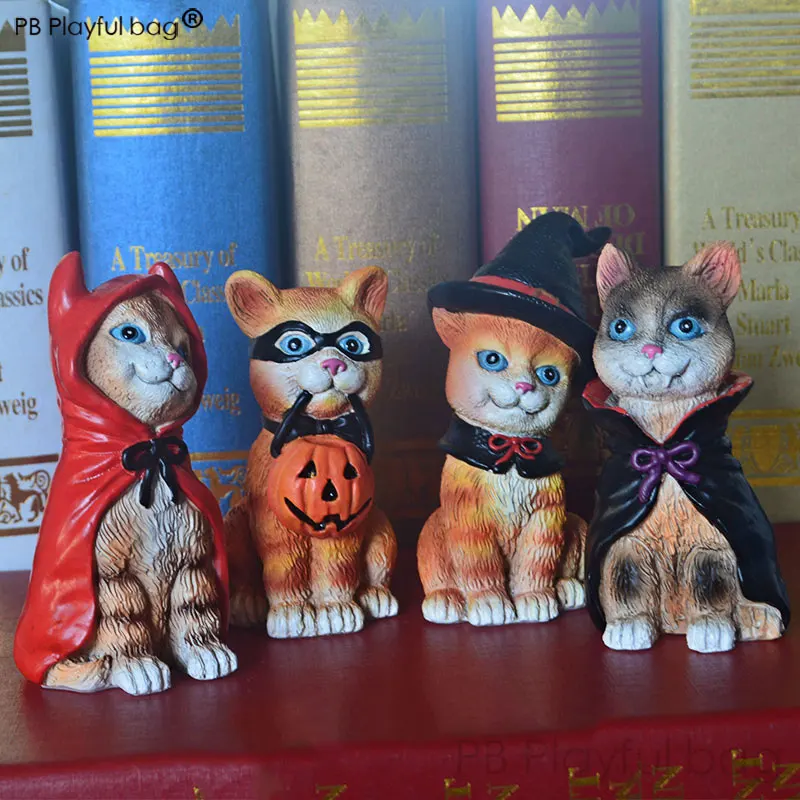 New model mini cute Halloween collection lovely ornaments hand-made commemorative decorative cat statue resin crafts gift HD02