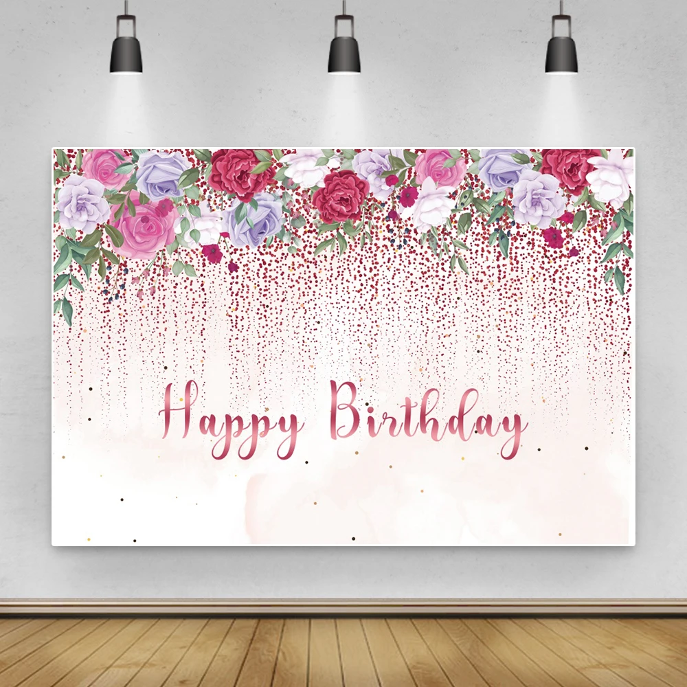 Laeacco Happy Birthday Backdrops For Photography Red Dots Flowers Party Banner Portrait Photozone Photo Backgrounds Photo Studio