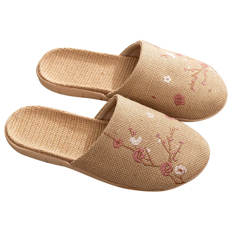 Linen Slippers Female Summer Male Couple Home Embroidered Non-Slip Soft Bottom Indoor Home Use Cotton And Linen Floor Slippers