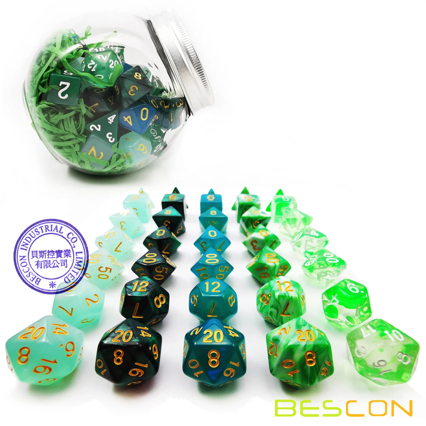 Bescon RPG Dice Set 35pcs , DND Role Playing Game Dice 5X7pcs Amethysts Set and Emeralds Set