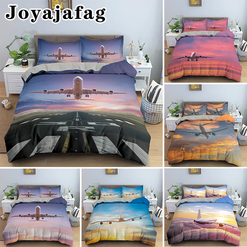 

Airplane Flying In Sunset Light Print Bedding Set Queen King Duvet Cover With Zipper Closure Single Double Bed Sets Home Textile