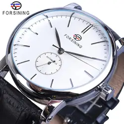 Forsining Men Casual Mechanical Watches Minimalism Ultra Thin Brand New Fashion Genuine Leather Strap Business Sports Wristwatch