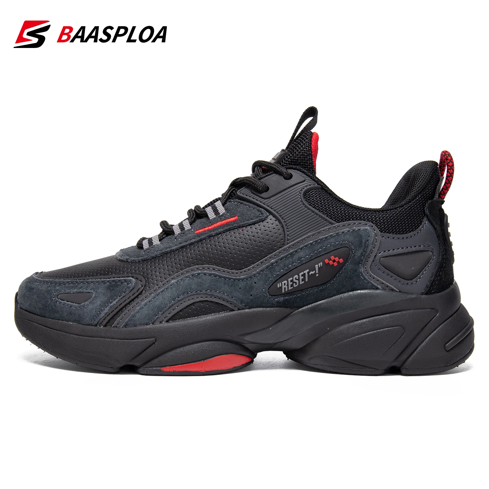 Baasploa Men Sneaker Spring Running Shoes Non-slip Breathable Casual Walking Shoes Comfortable Leather Sneakers Male Tenis Shoes