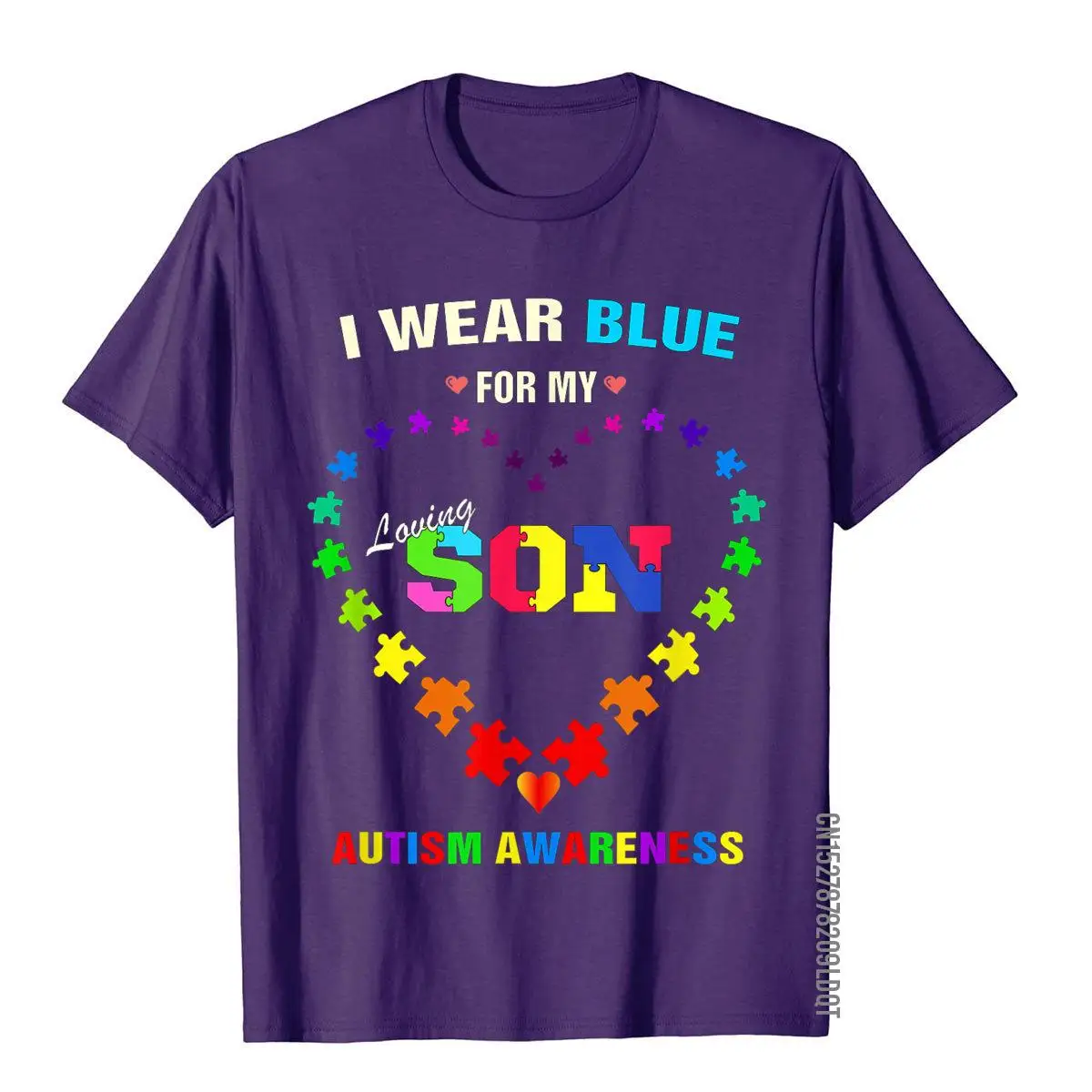 I Wear Blue For My Son Autism Awareness Heart Puzzle T-Shirt Newest Normal T Shirt Cotton Mens Tops Tees Printed