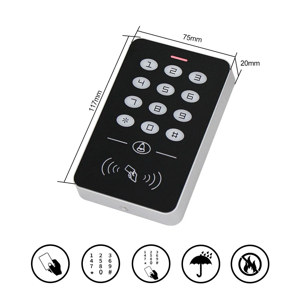 RFID Access Control System Kit Frame Glass Door Set+Electric 180KG Magnetic Lock+10 Keytab+Power Supply+Exit Button-A1