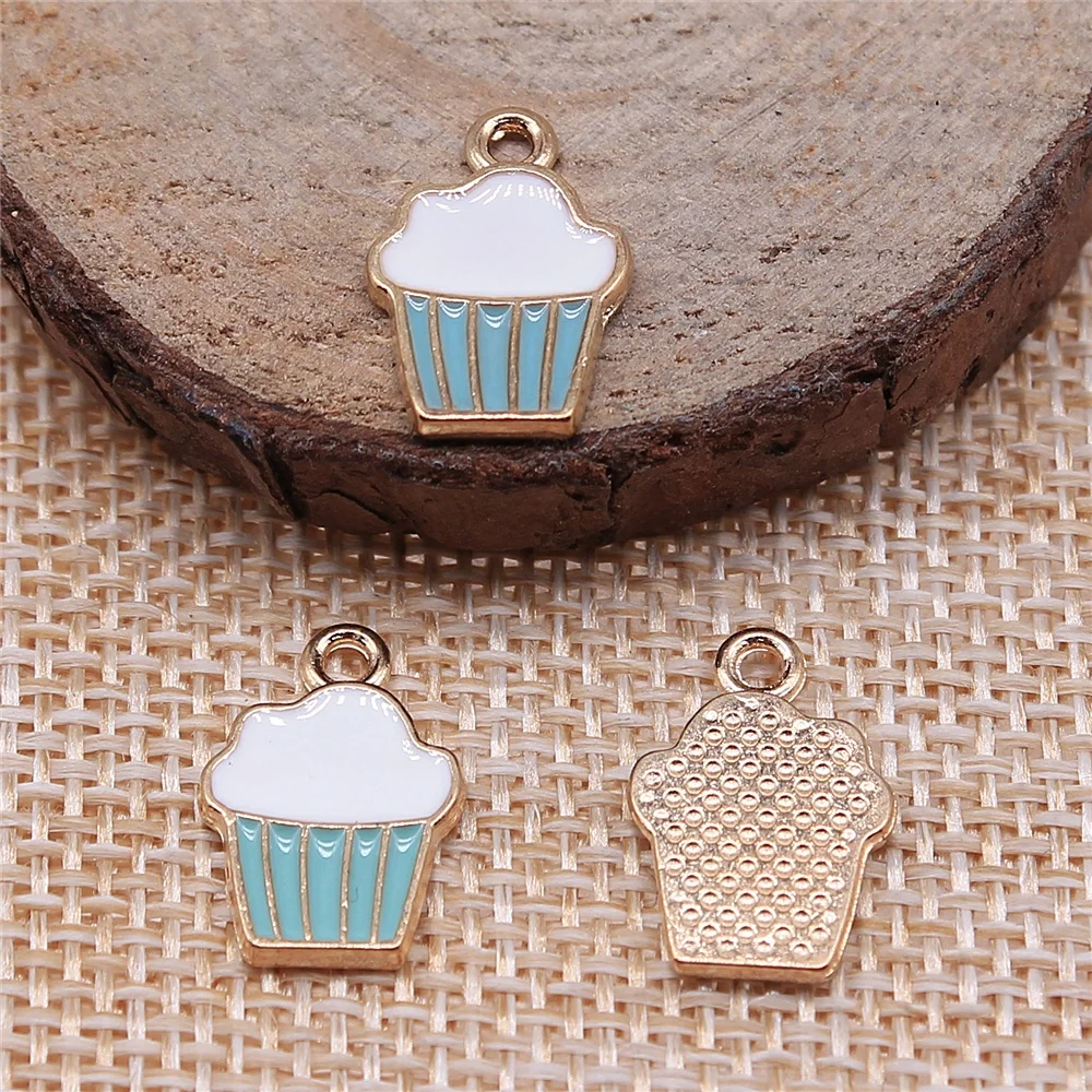 WYSIWYG 5pcs 11x16mm Cupcake Charms Pendant DIY Jewelry Findings Enamel KC Gold Color Tone