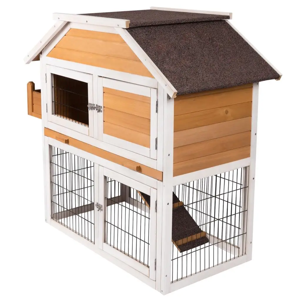 

Rabbit Hutch Hare Hutch in Solid Wood Cage for Guinea Pig Hutch Small Animals 123.6 x 58 x 106cm Pet Bunny Cage