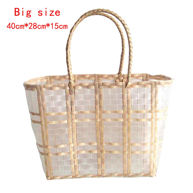 Handmade Transparent Women\'s Handbag Plastic Woven Summer Beach Bag Female Tote Bags Bohemia Large Small Ladies Shopping Basket