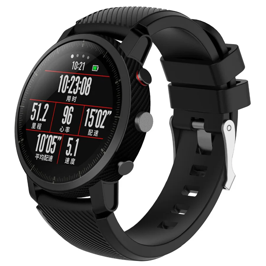 22mm sport Silicone watch strap for Xiaomi Amazfit Pace Stratos 2 2s Smart watch Accessory replacement bracelet strap Black Man