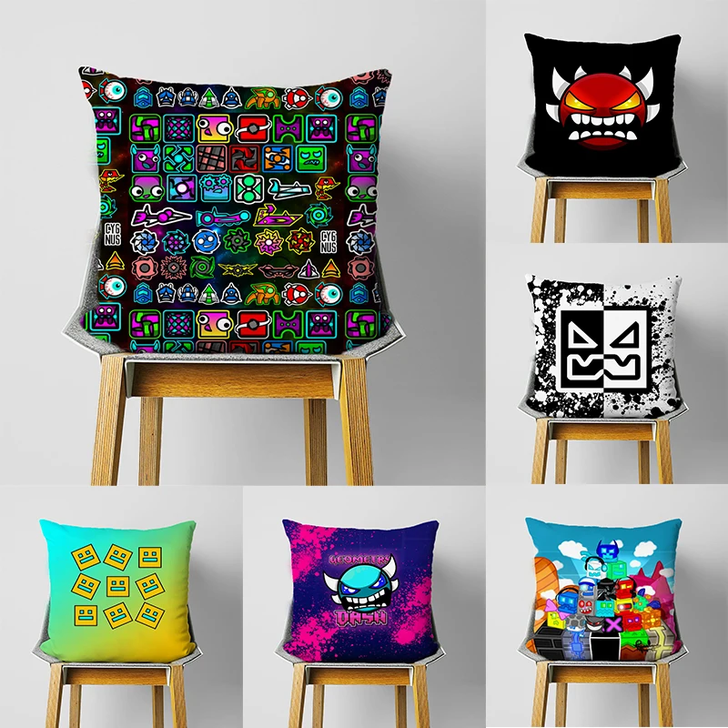 Angry Geometry Dash Pillowcase Cartoon Anime Pillow Case Home Decoration Sofa Chair Car Cushion Covers 45*45cm No Pillow Insert