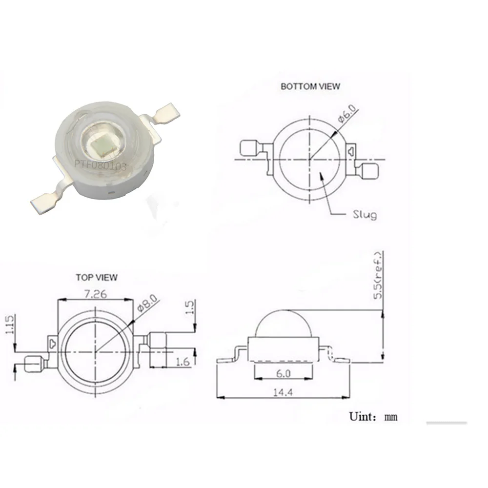 100 Stück 3W LED Blau Hochleistungs-LED-Lampe Königsblau 445-455nm 700mA 3,2-3,4V 50-60LM 45mil Taiwan Lampe