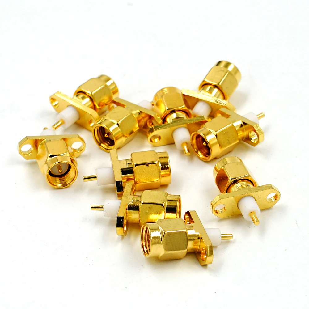 10PCS SMA Male Plug Panel Mount RF Coax Connector Flange Solder Gold plating of copper