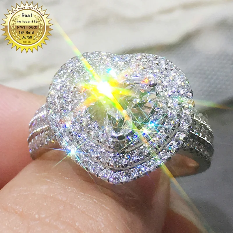 

100%18K goldr ring 2ct DVVS moissanite ring Engagement&Wedding Jewellery with certificate 0040