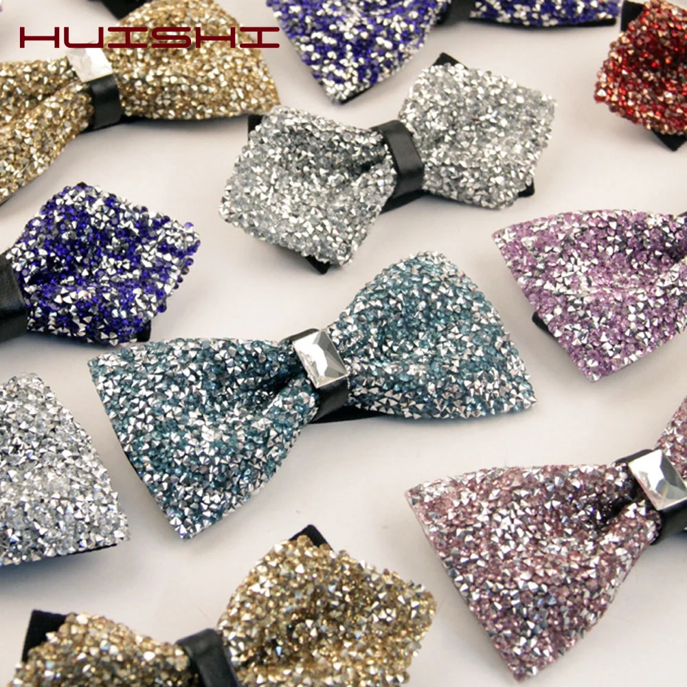 HUISHI แฟชั่นผู้ชายปรับ Shinning Rhinestone Bow Tie พรรคเพชรงานแต่งงานธุรกิจหรูหราคอ Bow Tie ทอง