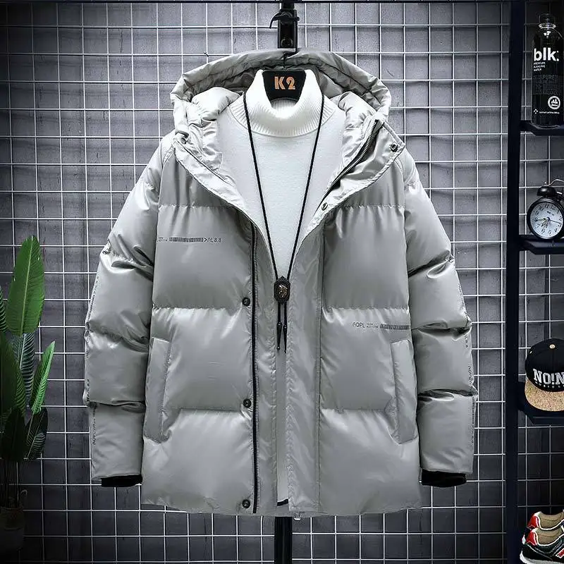 Brand Fashion Men Winter Jacket Korean Style Hooded Male Thick Cotton Coats Warm Outerwear Black Gray Khaki Size M-5XL