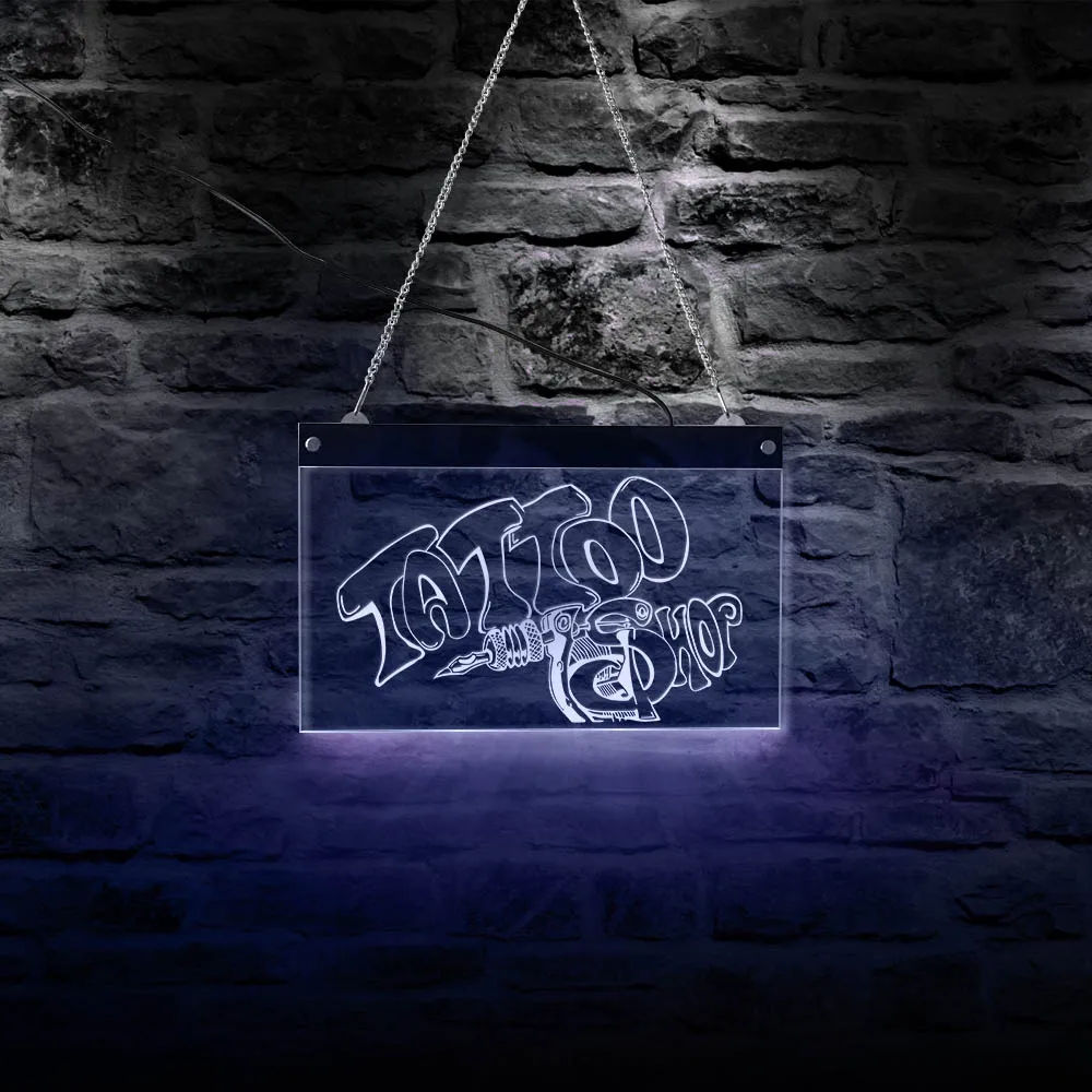 Tattoo Shop LED Business Wall Sign Display Board Tattoo Gun Machine Tattoo Studio Logo Hanging Wall Sign Advertisement Light