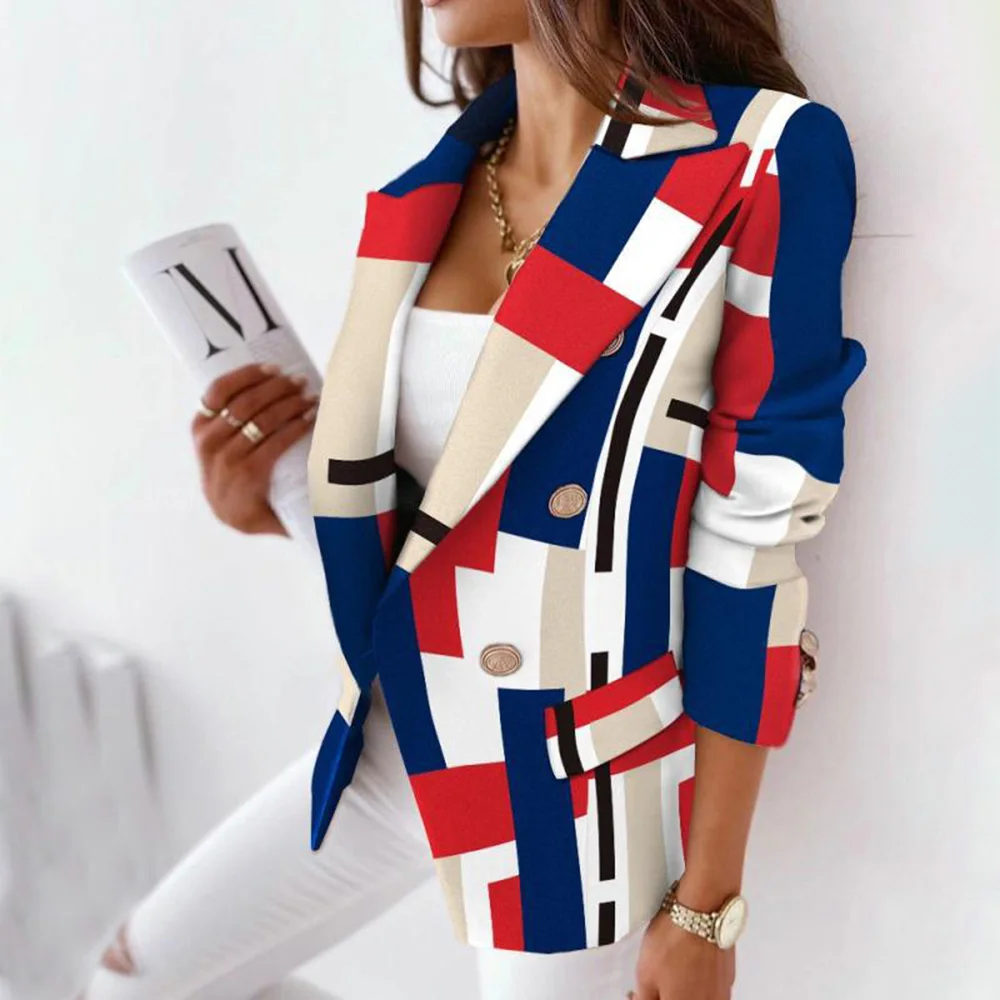 Blazer elegante de manga comprida virada para baixo feminino, jaquetas casuais, casacos estampa simples, senhora do escritório Outerwear, moda primavera e outono