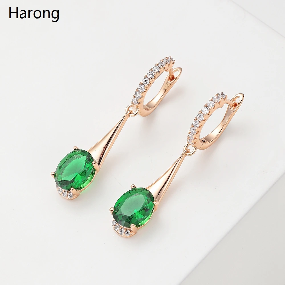 Copper Luxury Green Crystal Drop Earrings Metal Gold Color Drop Pendant Ear Rings for Woman Girl Best Gift Aesthetic Jewelry image 3