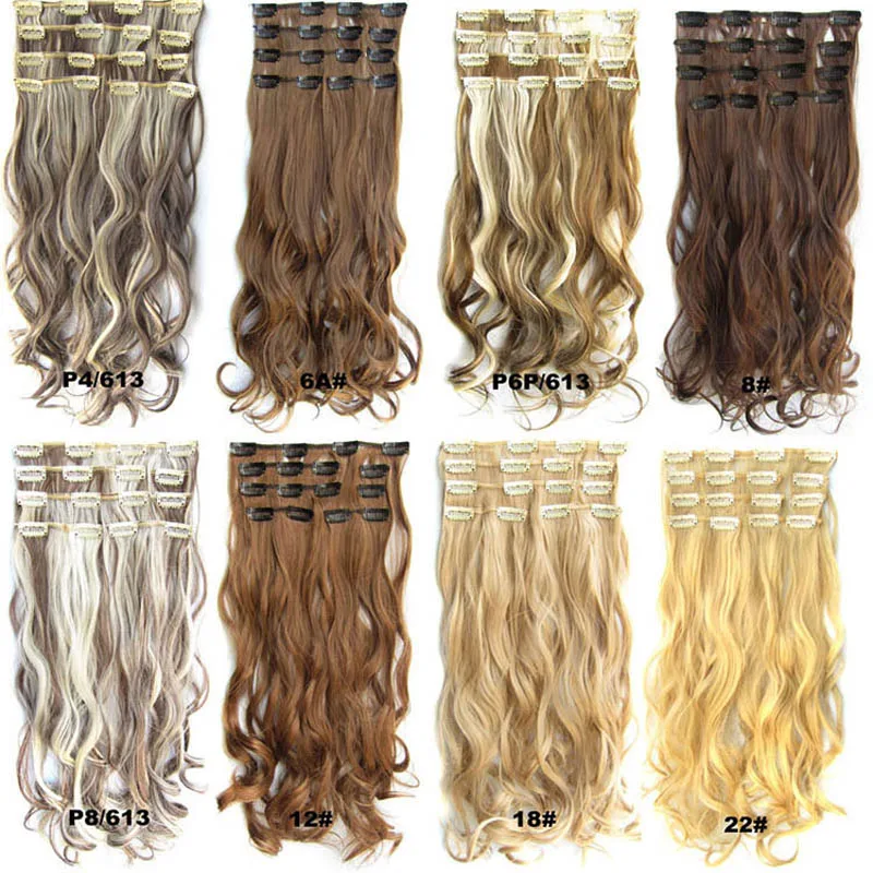 Jeedou Clip in Hair Extensions 7pcs/set Flase Hair Synthetic Natural Wavy Hairpiece Omber color