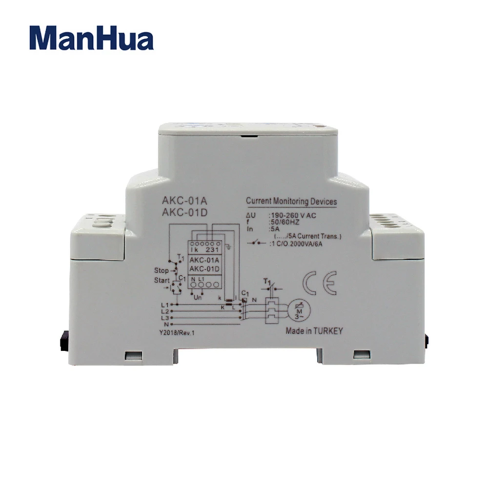 ManHua Din Rail Current Protection Relay AKC-01A 220V 0.5-5A Over current monitoring device Start-up delay 1-6 sn